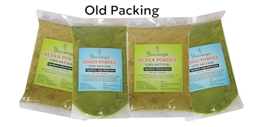 Yauvanya Pure Original Indian Mehndi powder 2X100gms + Yauvanya Pure Indigo Powder 2X100gms