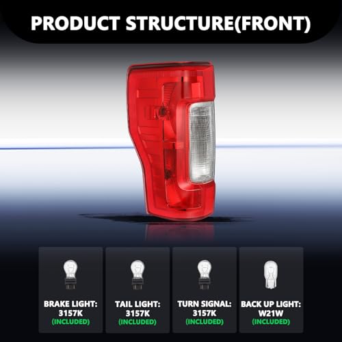 Image of Aosky Halogen Tail Light Assembly Compatible with 2017-2019 Ford F250 F350 Super Duty without Blind Spot Rear Taillight Brake Signal Lamp with Bulbs LH (Left Driver Side)
