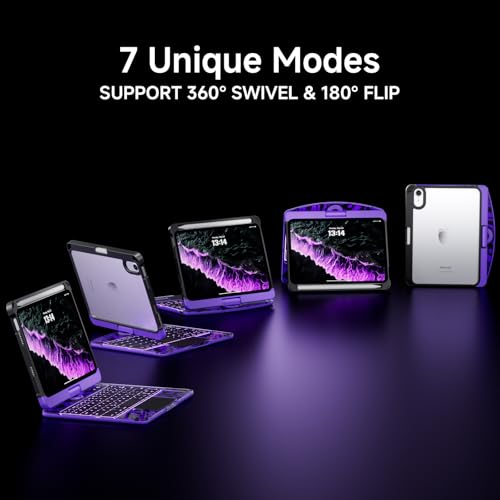 Image of Transparent Case with Keyboard for iPad mini 7 A17 Pro(2024) & Mini 6 (2021) 8.3 inch,7-Color Backlit,Wireless Keyboard, 360Rotating,with trackpad,Pencil Holder,with Shortcuts,Purple