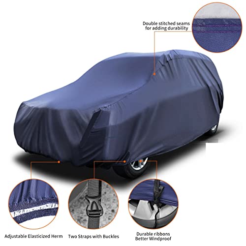 Image of Auto Hub Car Cover Compatible with Maruti Brezza (Model-2022-Till Date) with Mirror Pocket, Weather Proof, Triple Stitched, Brezza Car Cover- Plain Navy