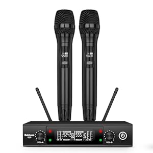Professional Dual Dynamic Handheld Wireless Microphones, 328ft Range UHF Wireless Microphone System for Home Karaoke/Meeting/Party/Church/Wedding