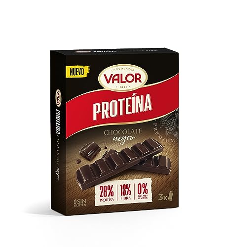 Valor - Minitabletas de Chocolate Negro con Proteína. Chocolate Valor sin Gluten, Tableta 0% Azúcares Añadidos. Caja de 3x30g