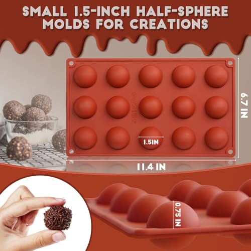Image of HKNMTT Silicone Semi-Sphere Molds 15 Cavities 2-Pack 1.5 inch for Chocolate Truffles Jelly Fat Bombs Gelatina, Small Baking Round Half Sphere Candy Moulds, Homemade Freeze Food Grade BPA Free Oven Safe