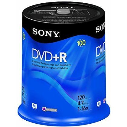 Sony DVD+R 4.7 GB Printable Recordable DVD's - 100 Disc Spindle