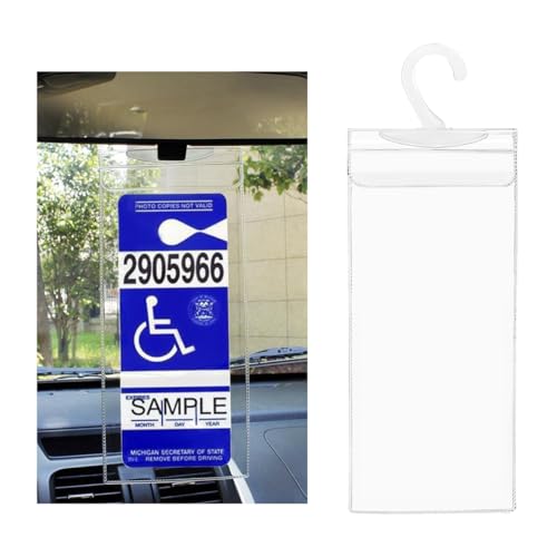 Sylvil Handicap Placard Holder, 11.6\"Ã—5\" Ultra Transparent Disabled Parking Permit Protective Cover, Auto Handicap Parking Sign Holder with Large Hanger, Car Accessories