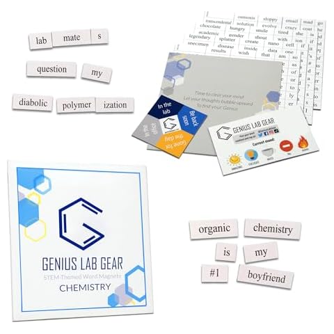 Chemistry Word Magnets - Funny and Nerdy Word Kit for College to PhD to Professional Chemist Level - Office Refrigerator or Magnetic White Board - Made in USA Cover