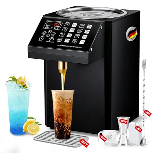 Image of Automatic Fructose Dispenser: [No-Drip Nozzle][NO.1 Smart Control Chip] [1S Fast Dispensing] 8.45QT Stainless Steel Commercial Fructose Dispenser for Bubble Tea Equipment (Black)