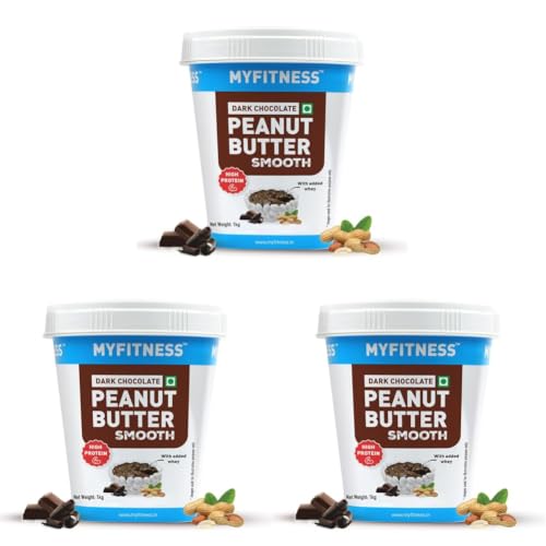 Image of MYFITNESS Peanut Butter High Protein Dark Chocolate Spread Smooth 1kg | Added Whey Protein | 26g Protein for Muscle Building | 6g Fiber | Pre & Post-Workout Snacks | Cholesterol Free | Zero Trans Fat