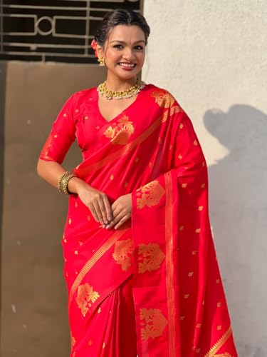 Image of SGF11 Women's Kanjivaram Pure Soft Silk Saree With Unstitched Blouse Piece