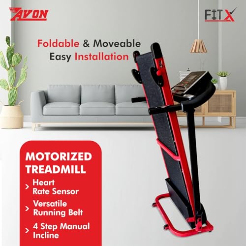 Image of Avon Fitx Motorized Treadmill, 3 HP Peak, 4 Steps Manual Incline with Ipad /iPhone Holder & Bottle Cup Holder