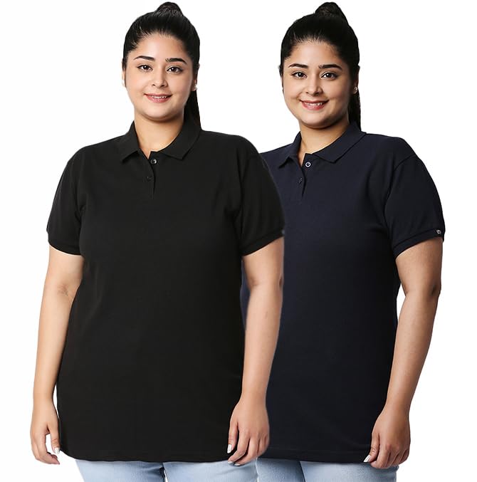 wear your opinion Women Plus Size Solid Polo Neck T-Shirt (Pack of 2)-picture-39