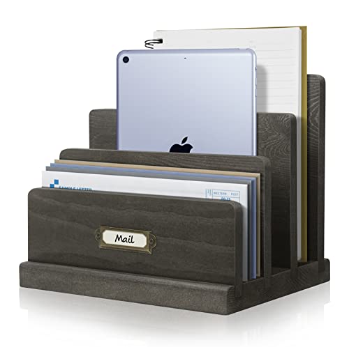 Zacurter Mail Organizer Letter Sorter Rustic Wooden Countertop Mail Holder Wood File Paper Office Desk Accessories Rustic Home Decor #TOP29