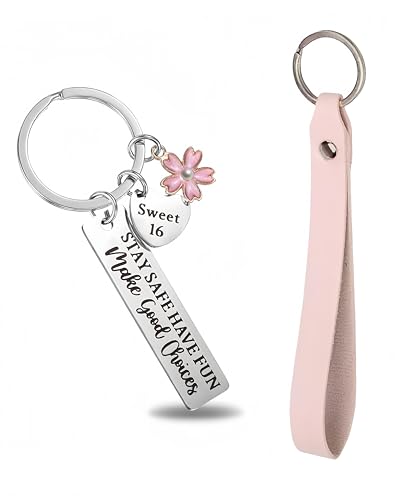 Infxyfy Sweet 16 Birthday Keychain with Cherry Blossom Charm, Inspirational