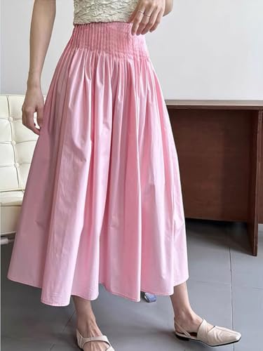 chouyatou Women's Elegant Pleated A Line Skirt High Elastic Waist Swing Bohemian Midi Long Skirt4