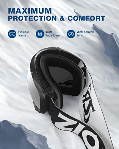 Zionor Lagopus Ski Snowboard Goggles Uv Protection Anti Fog Snow Goggles For Men Women Adult Youth Vlt 8.6% Black Frame Silver Lens #TOP6