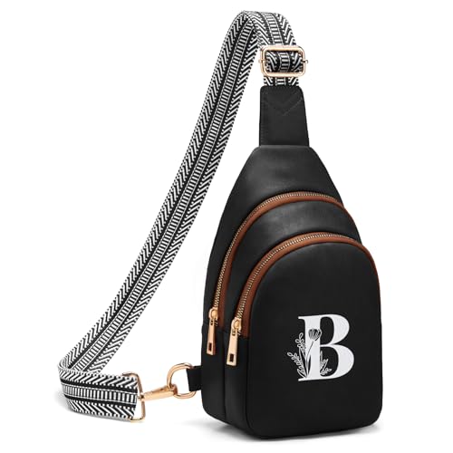 Crossbody Bags for Women Initial Sling Bag Cross Body Fanny Packs Personalized Gifts for Mom Women Wife Black With Brown B
