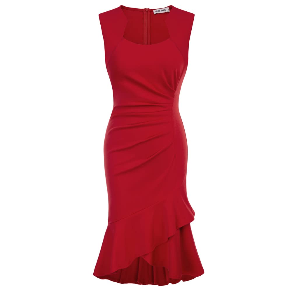 GRACE KARIN Vestido de sirena fruncido sin mangas con dobladillo cruzado para mujer, vestido ajustado CL1782A22