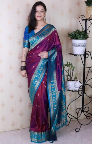 Image of SGF11 Women's Kanjivaram Pure Soft Silk Saree With Unstitched Blouse Piece