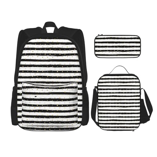 YHBLYKXP Ink and Gold Dot Stripes print 3-Piece Casual Backpack Set (Backpack + Waist Bag + Small Pouch), Unisex Daypack