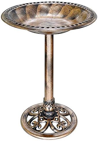 VIVOHOME 28 Inch Height Polyresin Lightweight Antique Outdoor Garden Bird Bath Copper