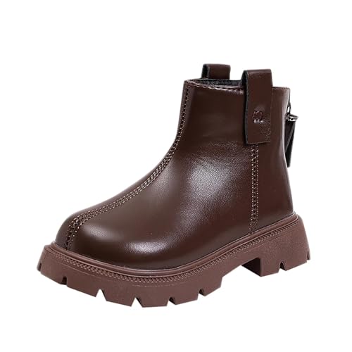 Botas de nieve de invierno para niñas, cálidas, con forro de piel sintética, suela antideslizante, impermeables, con cremallera lateral, sólidas, cómodas, zapatos escolares para niños, zapatos suaves