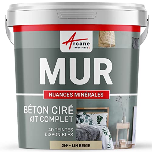 Béton Ciré Mur - Kit complet 40 couleurs avec primaire et finition - 2 m² Lin Beige - ARCANE INDUSTRIES
