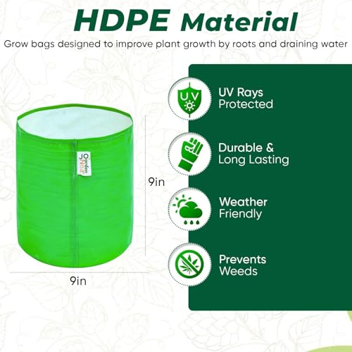 Image of Gardennest HDPE Grow Bag for Terrace Gardening, Reusable Heavy Duty Planting Bags for Vegetables, Flowers, Fruits & Nursery Plants, UV Protected Garden Pots Black (9x9 Inch, Set of 10)