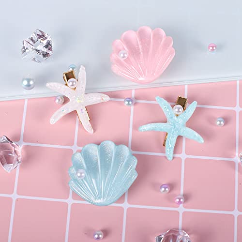 Chuang 8 Pcs Starfish Hair Clip Sea Shell Hair Clip Princess Hair Clips Girl Hair Clips, Beach Hair Accessories Mermaid Costume Accessories For Women Girls Kids, Blue, White, Pink, Pack Of 1 #TOP5