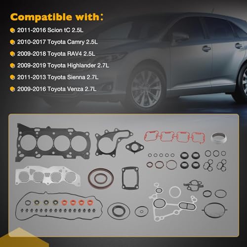 Image of 2.5L 2.7L Head Gasket Set, Compatible with 2009-2019 Toyota Highlander Sienna Venza, Camry RAV4 Scion tC, Replace# HS26562PT