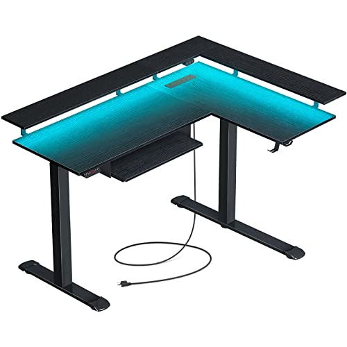 Rolanstar Standing Desk, Dual Motor L Shaped Height Adjustable Desk with LED Lights and Charging Station, 61 x 46 inch Electric Sit Stand Desk, Black Corner Home Office Desk with Monitor Shelf Rolanstar Standing Desk, Dual Motor L Shaped Height Adjustable Desk with LED Lights and Charging Station, 61 x 46 inch Electric Sit Stand Desk, Black Corner Home Office Desk with Monitor Shelf