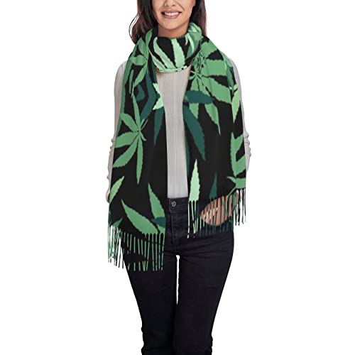 SEAEAGLE Weed Marijuana Leaf Women Fashion Scarfs Tassel Warm Scarves Classic Fringes Shawl Fall Cape Wrap
