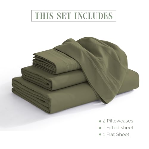 Elegant Comfort Luxurious 1500 Premium Hotel Quality Microfiber 4-Piece Sheet Set, 18-24 Inches Deep - Extra Deep Pocket Sheets - Ultra Soft 4PC Deep Pocket Sheets, Queen, Sage/Green