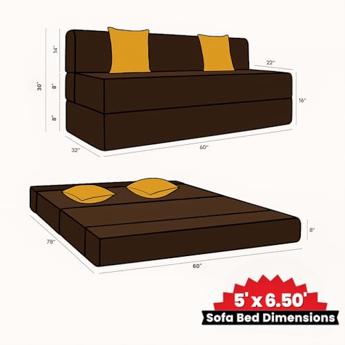 Image of CELLBELL Comfy Sofa Cum Bed 5x6.5 Feet | Foldable Dual Use Couch Bed with Soft Cushions, Washable Fabric Cover & Sturdy Frame | Space Saving Modern Design for Living Room, Bedroom & Guest Use (Brown)