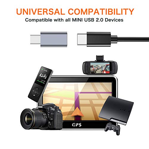 Usb C To Mini Usb 2.0 Adapter, (2-Pack)Type C Female To Mini Usb 2.0 Male Convert Connector Support Charge & Data Sync Compatible Gopro Hero 3+, Mp3 Players, Dash Cam, Digital Camera, Gps Receiver Etc #TOP4