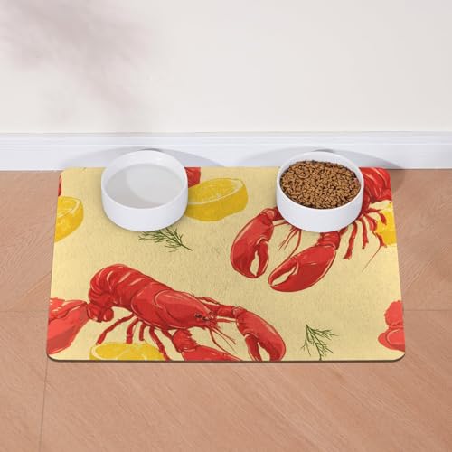 Lobster, Lemon and Dill Pattern Pet Cat Dog Food Mat