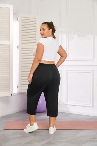 Plus Size Capri Pants for Women Loose Fit Yoga Pants with Pockets Workout Activewear Sweatpants4