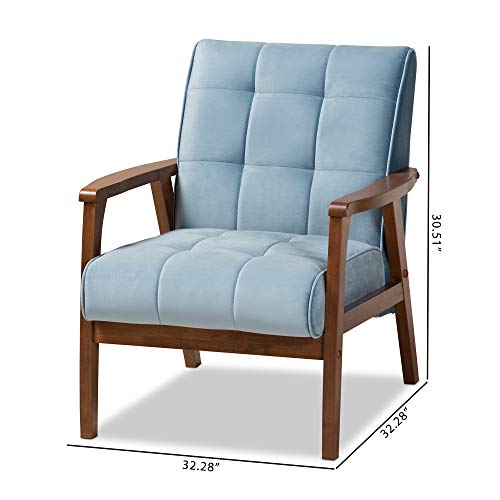 Sillón moderno azul claro con estructura de madera miniatura 3