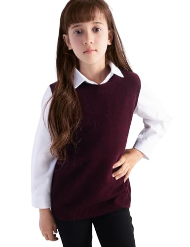 Boys and Girls 100% Merino Wool Sweater Vest Crewneck Sleeveless 2025 Fall Winter Cable Top Knitted Pullover Vest3