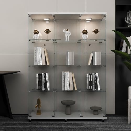 Image of Beauty4U White Glass Display Cabinet, 12-Shelf Curio Cabinet with LED