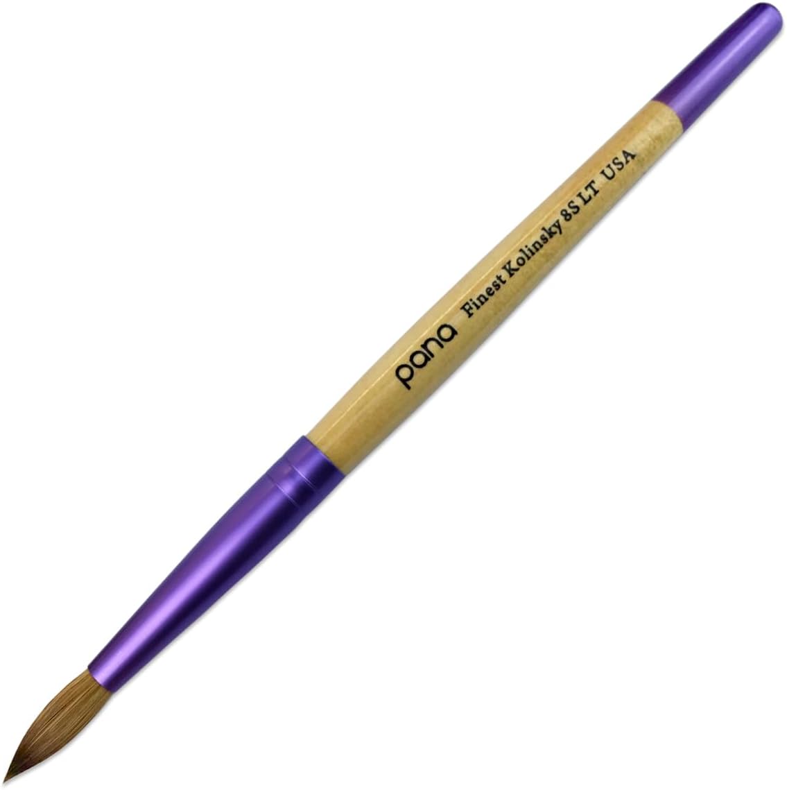 Pana Acrylic Nail Brush Pure Kolinsky Hair Beigh Purple Wood Handle with Purple Ferrule Round Shaped Style (Size # 8)