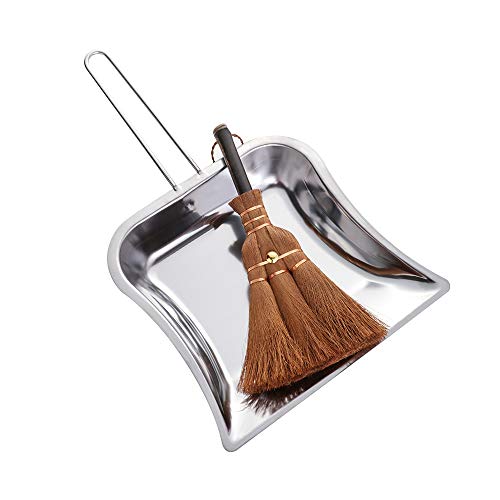 Small Metal Dustpan and Brush Set Heavy Duty Vintage Dust Pan Natural Handmade