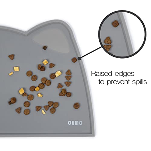 OHMO Napfunterlage für Kleine Hunde und Katze, 46x25cm, Unterlage für Katzennapf, rutschfeste Futterunterlage aus Silikon, wasserdicht, Grau - Image 5