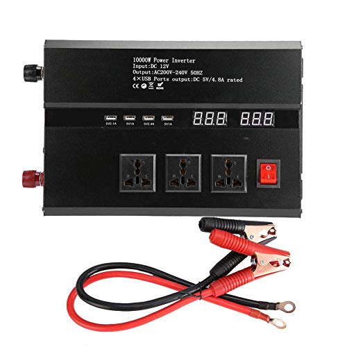12V/24V to 220V Solar Inverter High Power, Solar Power Inverter Sine Wave Inverter Built-in Cooling Fan, AC Outlets & USB Charging Ports Ideal(24V to 220V,10000W)