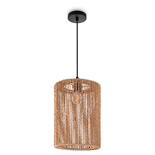 Paco Home Lámpara De Suspensión Mesa Comedor Papel Boho Colgante Lámpara E27 Ratán, Farbe_MuVa:Naturaleza (Ø25cm), Tipo de luminaria___Color:Lámpara colgante - Negro