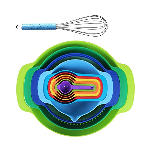 MiHerom 11 Pieces Mixing Bowls Set-Nesting Bowls Including Stackable Measuring Cups Sieve Strainer