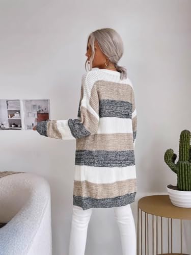 Image of Open Front Cardigan for Women,Color Block Cardigan for Women,Long Sleeve Batwing Tops for Women,Lightweight Winter Coat Women