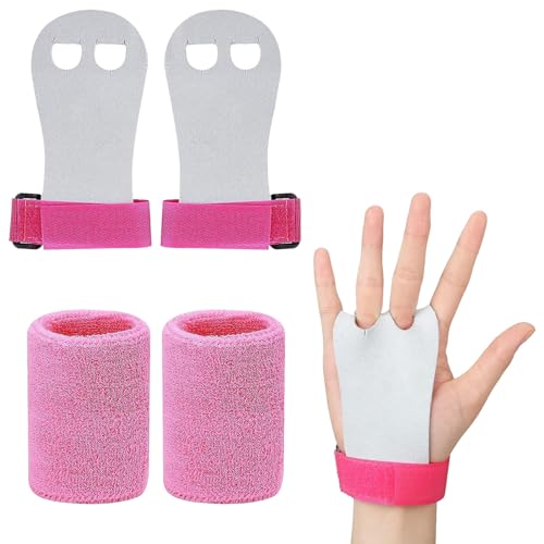 Impugnature per Ginnastica,Set di Polsini da Ginnastica per Ragazze e Ragazzi,1 Paio Braccialetti per Ginnastica e Ginnastica,Protezioni per Palmi da Ginnastica con Fasce per Il Sudore Rosa