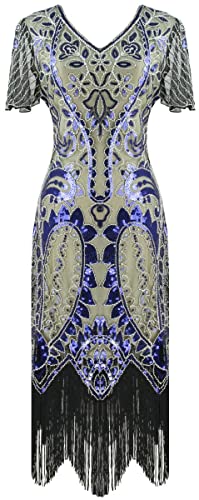 Image of Women 1920s Gatsby Vintage Sequin Flapper Fringe Party Plus Dress with 20s Accessories Set