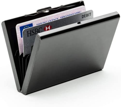 Hypertune Credit Card Holder Wallet Metal Protector RFID Blocking Bank Business Case for Ladies Women Men Stainless Steel (Black)4