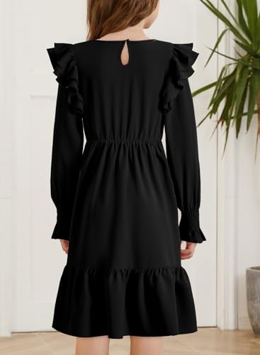 blibean Teen Girls Dress Kids Double Ruffle Long Sleeve Smocked Dresses Size 6-15 Years2